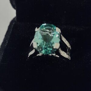 Stunning 5.5 Carat Green Oval Amethyst & Diamond Ring